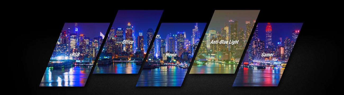 Five color modes of the display are shown